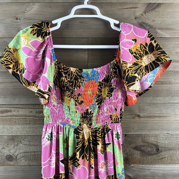 Pinch Womens Dress Smocked Floral Mdi Chic Boho Ruffle Tiered Festival Small - Picture 2 of 10